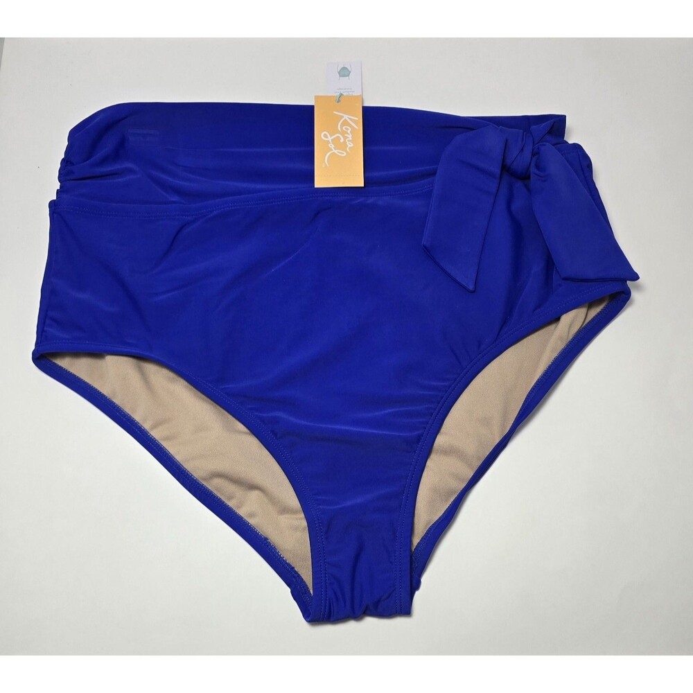 Kona Sol Swimsuit Bottom Womens Large Blue High-Waist Side Tie NEW - Picture 1 of 7